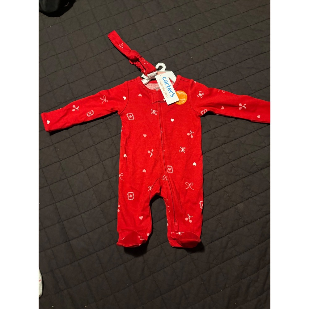 Carters Just One You Baby Girl Red Bow Heart Footed Jumper Headband Set 9M